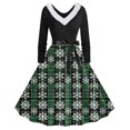thumbnail image 2 of RKSTN Robes pour Femmes Robe Manches Longues Imprimé de Noël Patchwork en Fourrure Col en V Robe Rétro Ample, 2 of 4