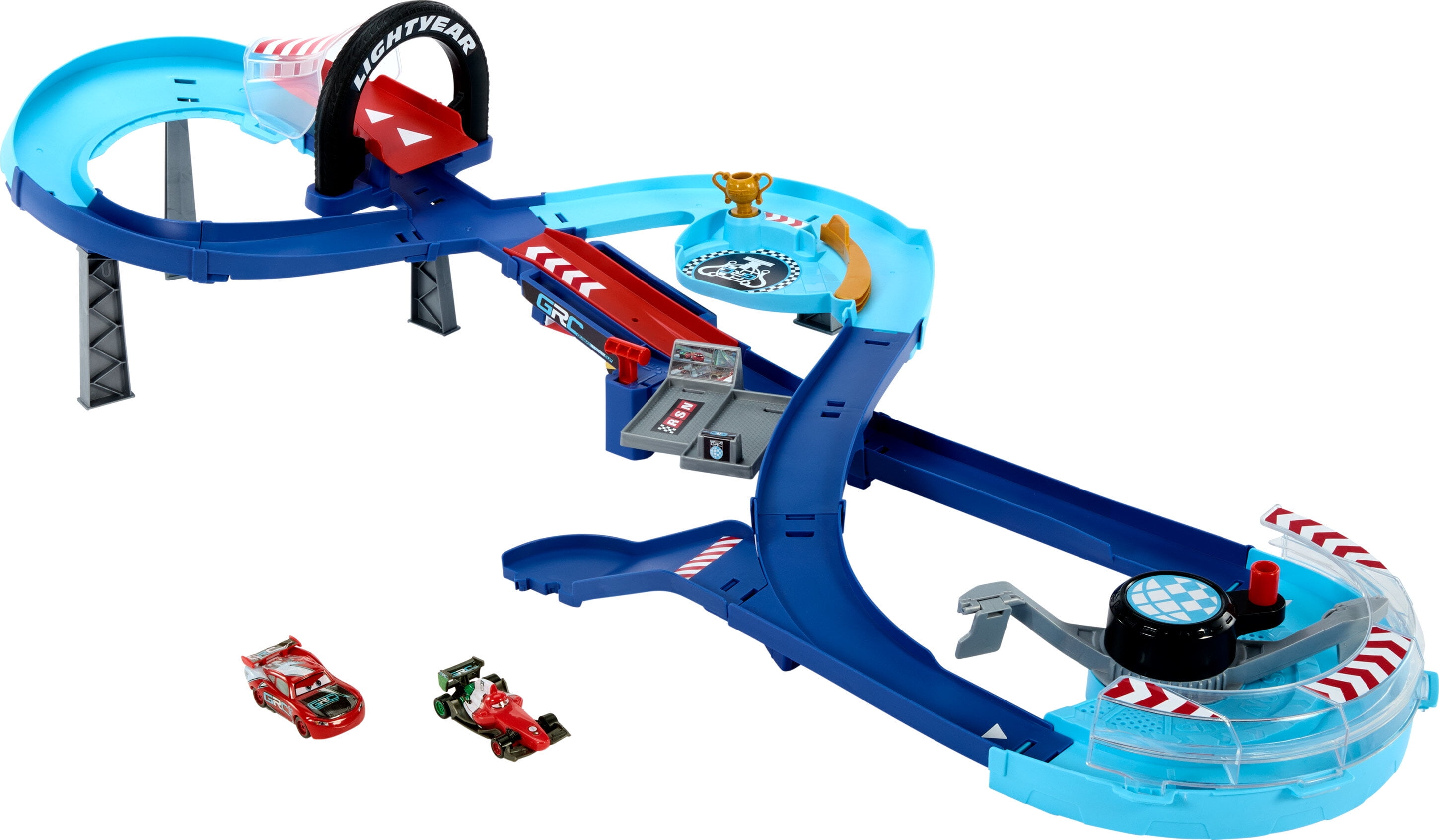 Disney and Pixar Cars GRC Jumping Raceway Playset with 2 Toy Vehicles, Includes Lightning McQueen