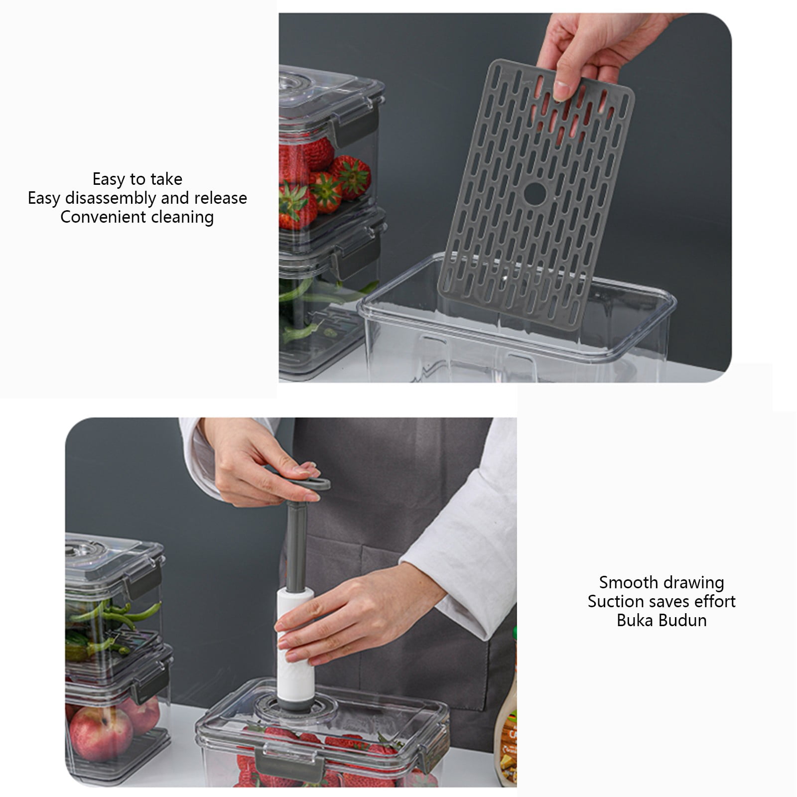 JilgTeok 2 Packs Vacuum Sealed Food Storage Container Transparent Water Draining Box Airtight Jar with Timer Lock for Home Kitchen Food Meat Freshness and Freezing