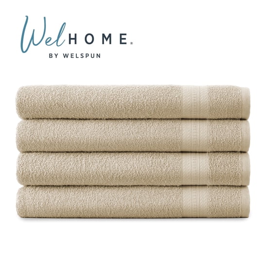 WelHome 4 Piece EVERYDAY USE 100% Cotton Bathroom Towels Set, 450 GSM, 4 Bath towels 27" x 54", Soft Lightweight, Hotels, Spa and Gym – Brown Rice