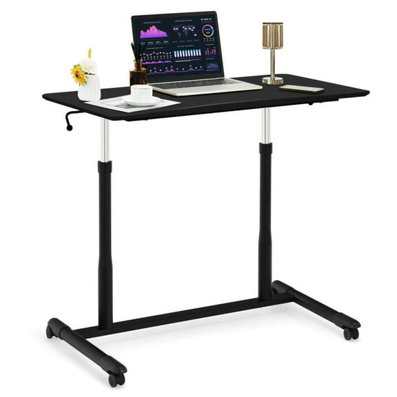 Spaco Height Adjustable Computer Desk Sit to Stand Rolling Notebook Table -Black, Office Furniture, Portable Desk for Home and Office