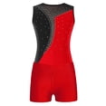 thumbnail image 3 of Jowowha Girls Shinny Rhinestone Gymnastics Leotard 2pcs Sleeveless Mesh Spliced Bodysuit with Shorts Red 14, 3 of 5