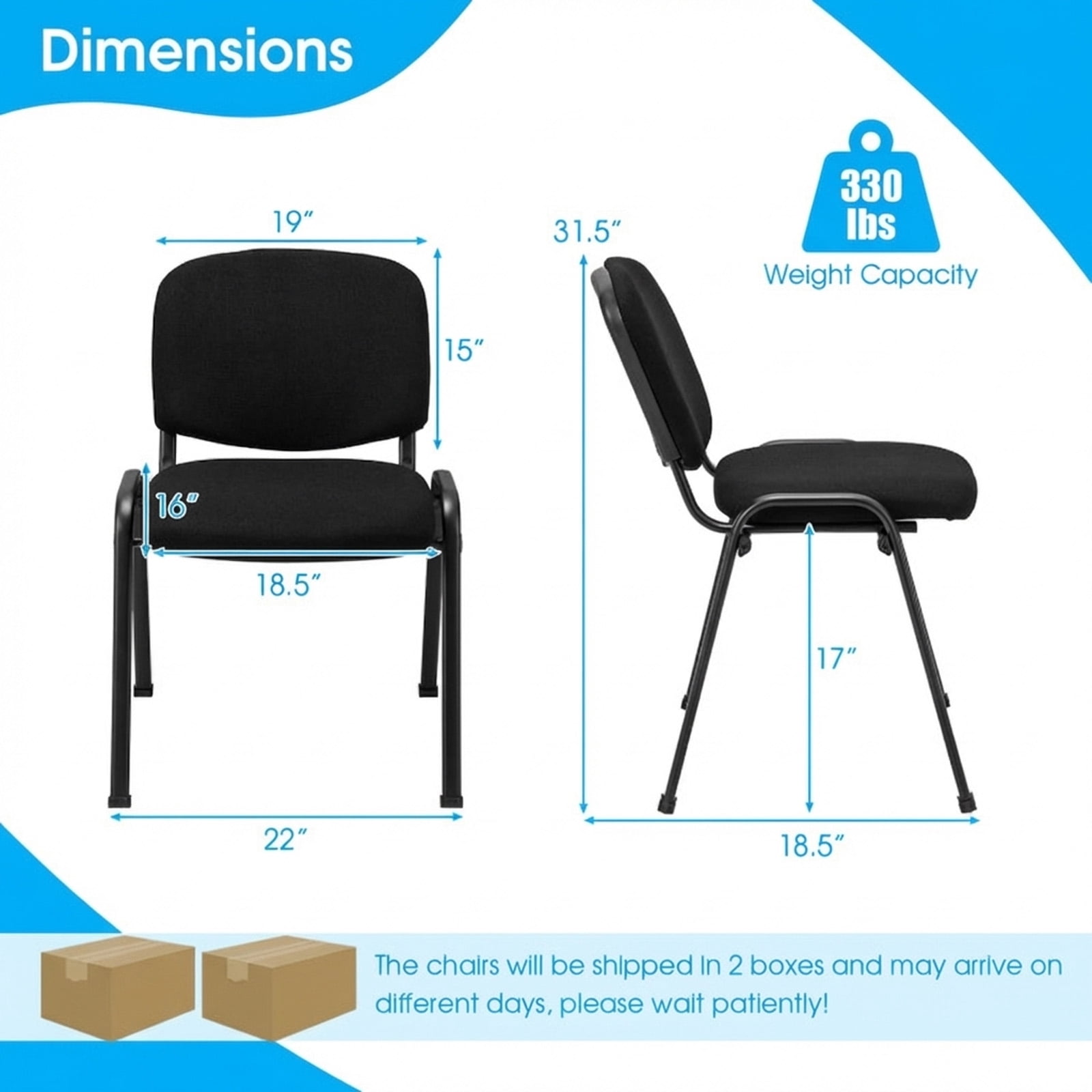 Furnibear Conference Chair Set of 5, Stackable Reception Office Guest Chair with Linen Padded Seat and Metal Frame for Meeting Waiting Room, Black