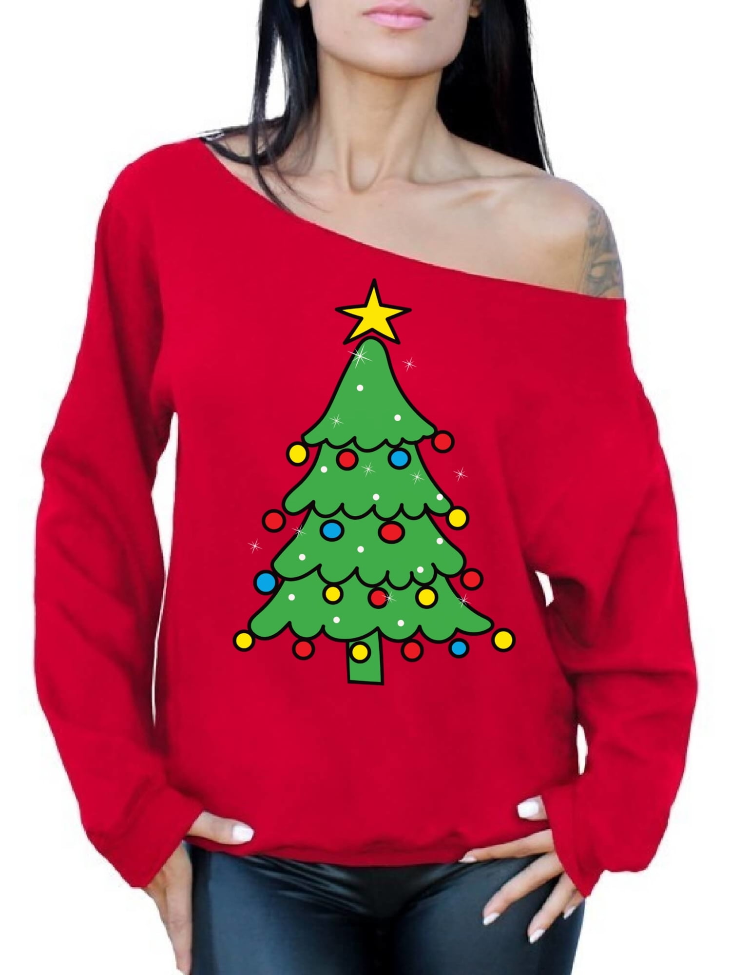 Hotkey Cute Christmas Sweatshirt for Women Long Sleeve O-Neck Pullover Tree Snow Reindeer Print Casual Loose Tops Blouse