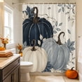 thumbnail image 2 of Fall Pumpkin Navy Blue Shower Curtain, Waterproof Shower Curtains for Bathroom, Rustic Botanical Autumn Thanksgiving Washable Fabric Bathtub Curtain Set Bath Decor with 12 Hooks 48"x72", 2 of 8