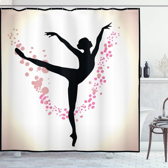 Ambesonne Ballet Shower Curtain, Woman Dancer Color Spots, 69"Wx84"L, Black Pink Ivory