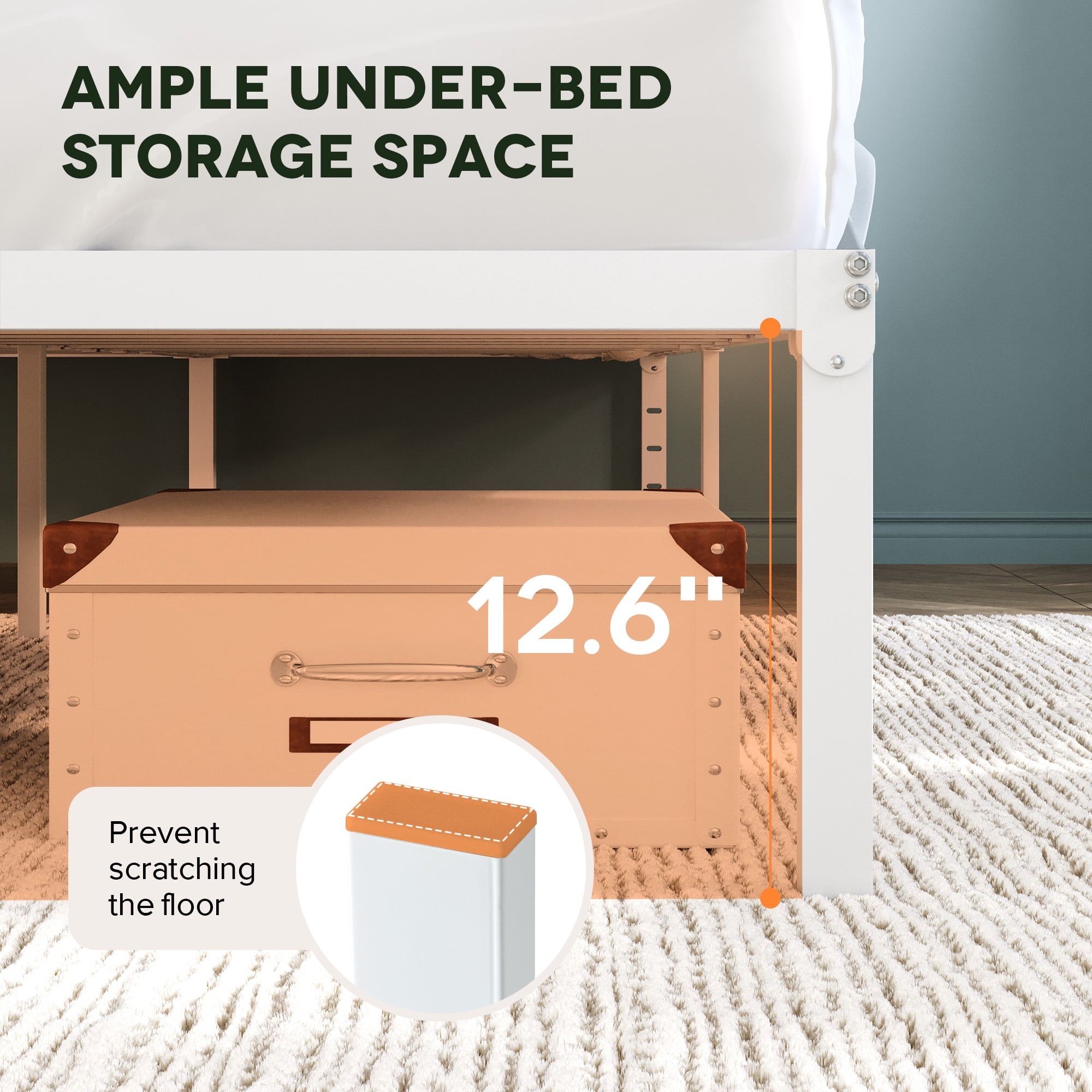 Einfach Full Bed Frame, Heavy Duty Metal Platform Bed with Ample Under-bed Storage Space, No Box Spring Needed, White