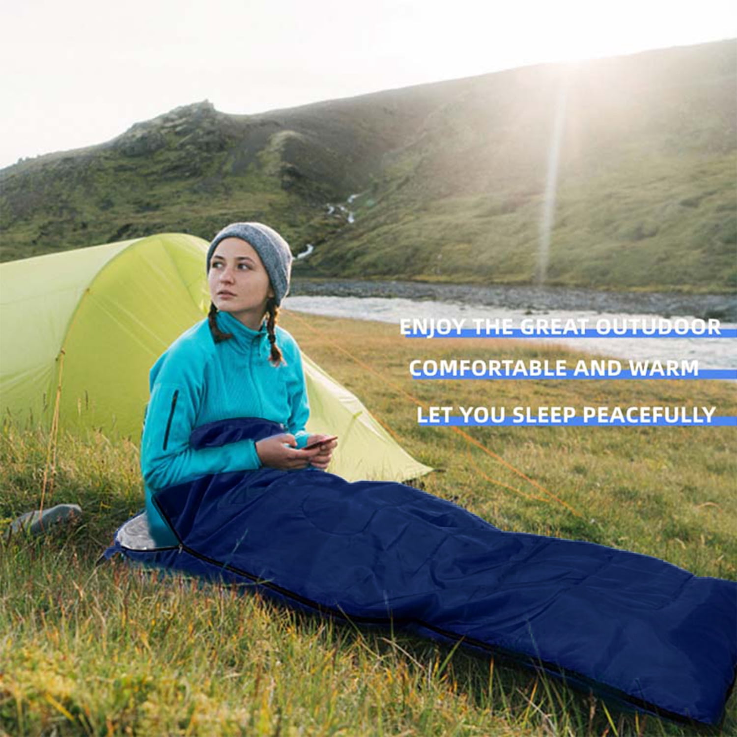 eYotto 83" Sleeping Bag, Camping Waterproof Lightweight Sleeping Bag for Adult, Camping Gear Equipment for Travel Camping Picnic Climbing (Navy Blue, 41℉- 68 ℉)