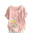 thumbnail image 2 of FloHua Womens Blouses Short Sleeve Round Neck Pink Blouses for Women Clearance Flower Print Button Front Women Casual Plus Size Tops, 2 of 5
