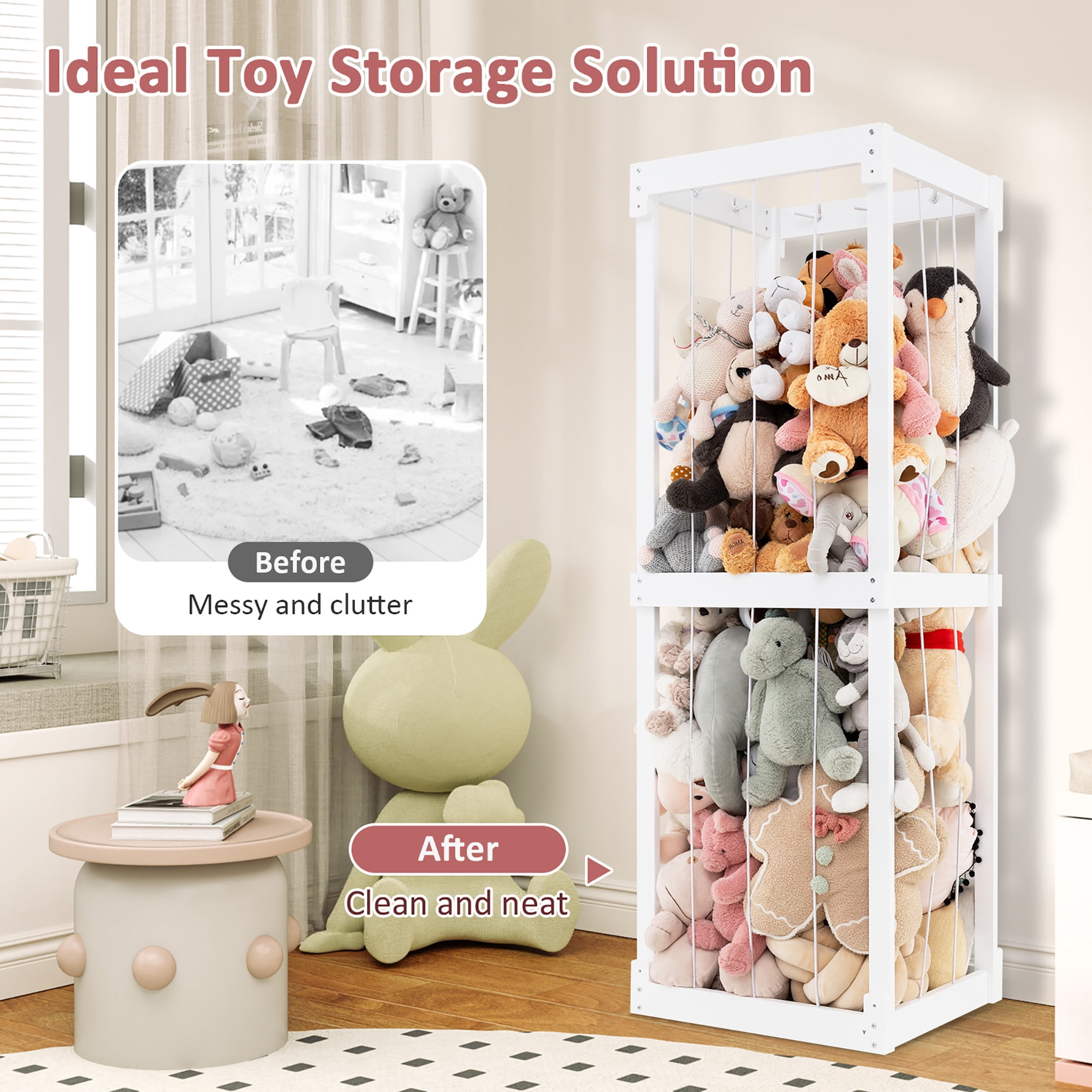 Gymax 300L Large Stuffed Animal Storage Space-saving Toy Storage Organizer w/Open Top White