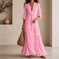 thumbnail image 2 of HVOBTTY Womens Maxi Dress Deep V Neck Ruffle 3/4 Sleeve red Solid Color Long Romantic, 2 of 5