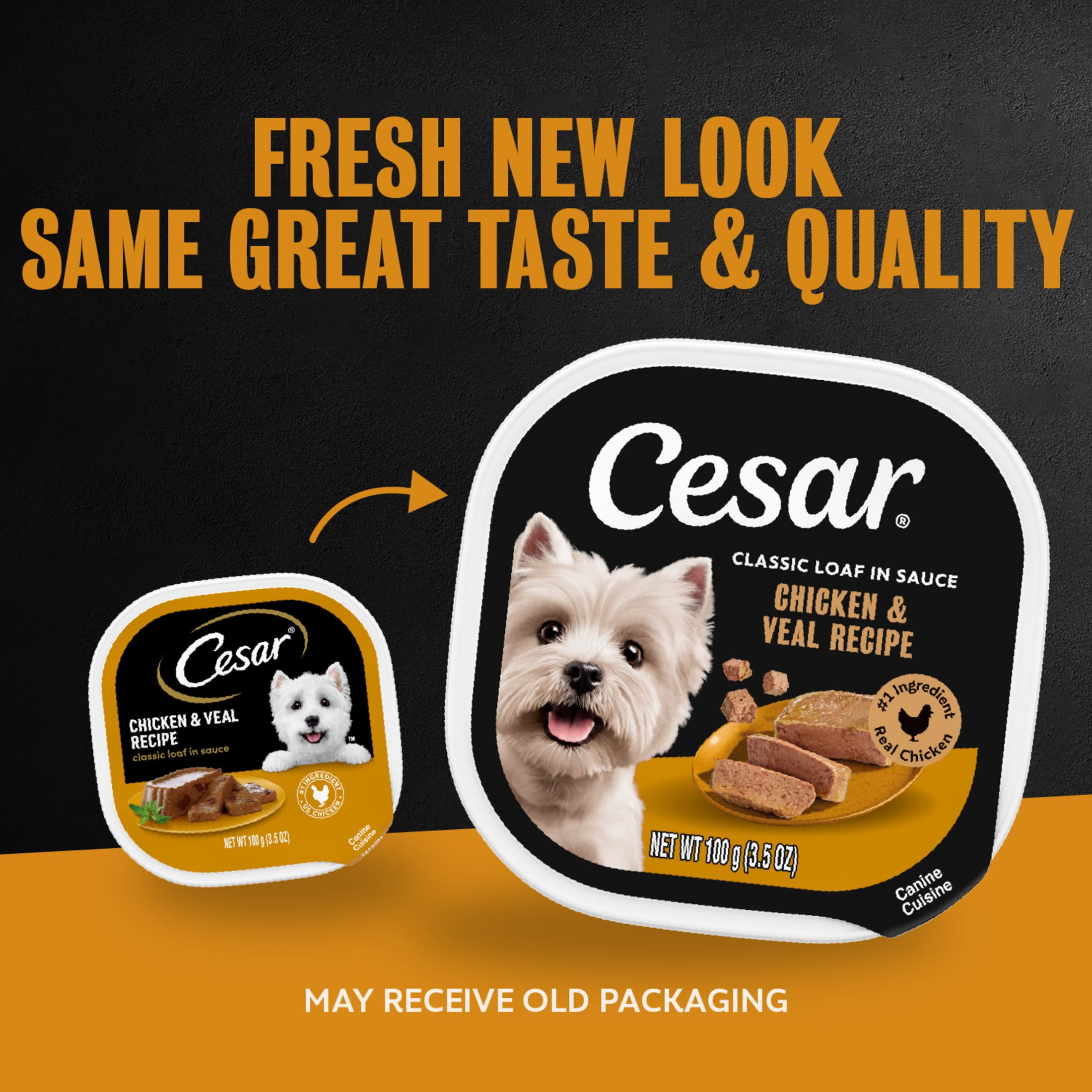 Cesar Classic Loaf in Sauce Wet Dog Food, Chicken & Veal Flavor, 3.5 oz. Easy Peel Trays, 24 Count