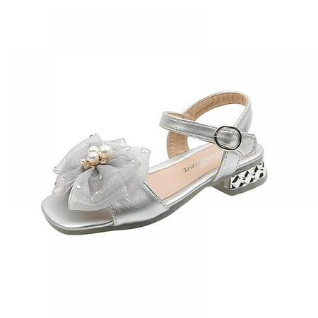 

Baby Girl Sloped Heel Princess Shoes Bow Pearl Sandals