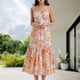 thumbnail image 5 of Vestido Midi Con Corsé Vestido casual con estampado floral Estilo boho Ropa estética sin espalda (Amarillo L) Cgtredaw para Mujer Amarillo T L, 5 of 6