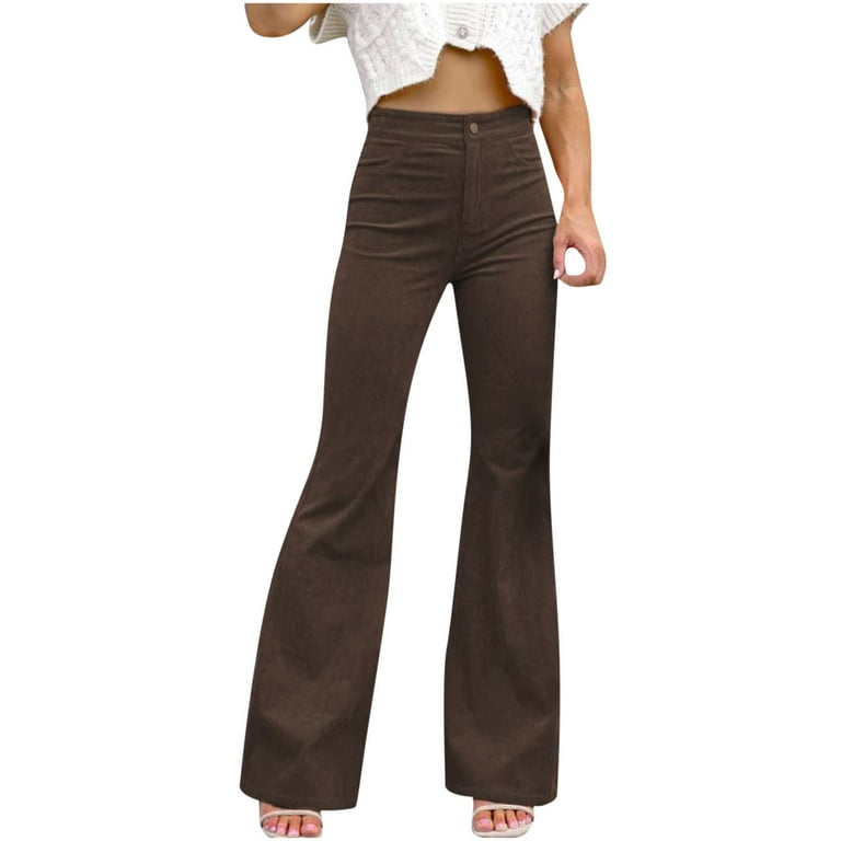 KIJBLAE Women's Bottoms Comfy Lounge Casual Pants Fashion Full Length Trousers  Flare Pants For Girls Solid Color Brown M 