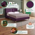 thumbnail image 2 of Cama Matrimonial Makora Zenvia Morado Tapizada en Tela Tipo Velvet (No Incluye Colchón), 2 of 8