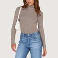 thumbnail image 5 of Nestiefly Womens Turtleneck Tops Long Sleeve Lightweight Stretchy Fit Shirts Winter Thermal Base Layer Undershirt Khaki XS, 5 of 8
