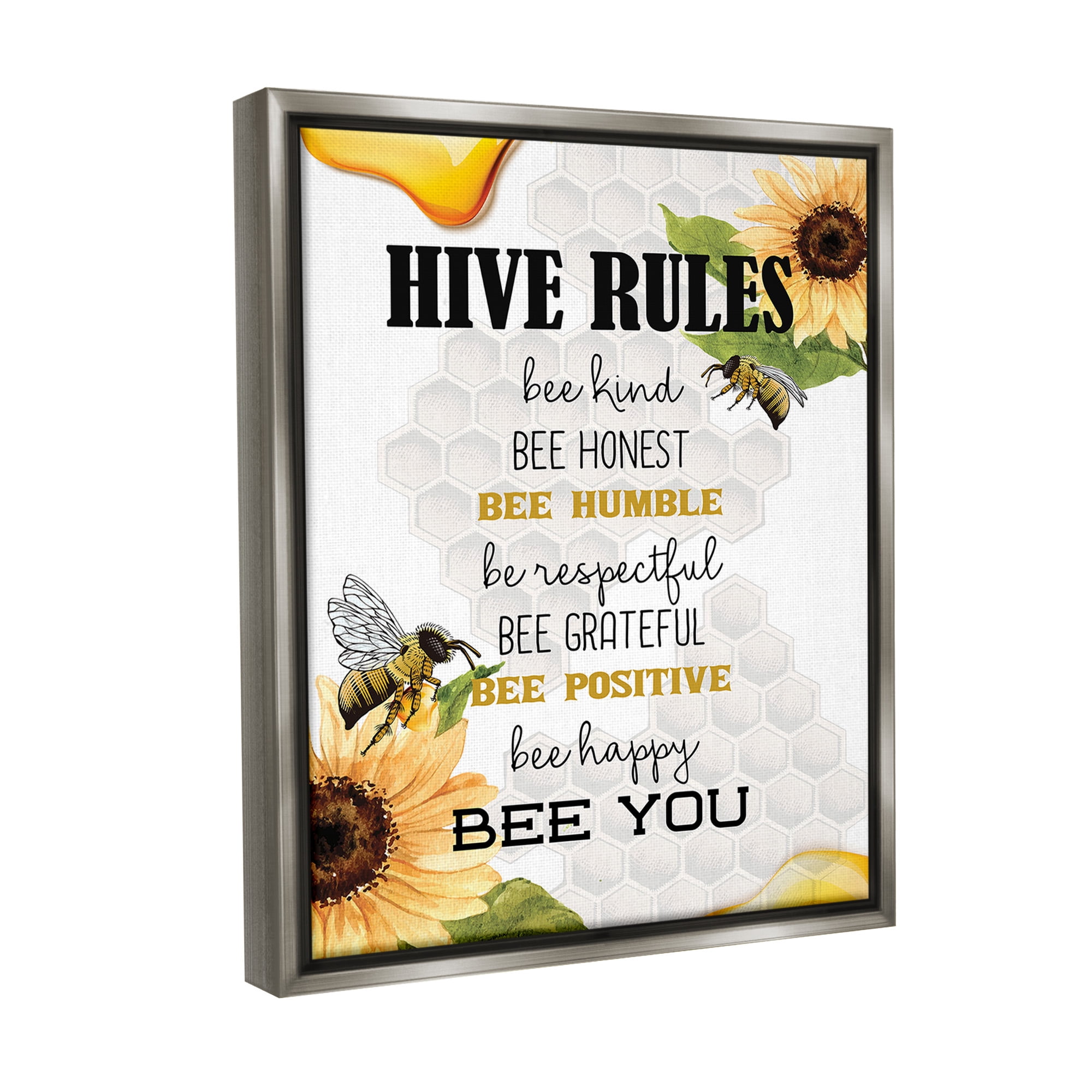 Stupell Industries Bee Hive Rules Animals & Insects Painting Gray Floater Framed Canvas Art Print Wall Art, 17 x 21