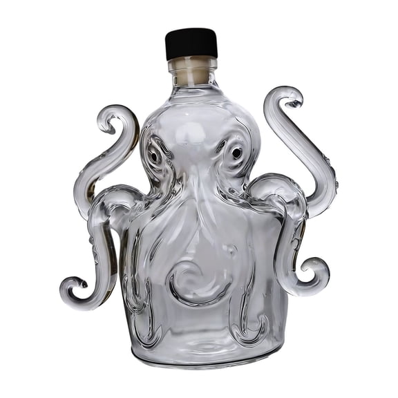 Octopus - Shaped Whiskey Bottle, Glass Liquor Decanter, Unique Home Decor, Durable Borosilicate, Tight - Seal Cork, Versatile Storage for Spirits, Oils & Condiments,White
