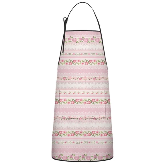 Pink Floral and Lace Pattern Apron-Garden Aprons for Women with Pockets-Cotton Linen Waterproof Kitchen Cooking Gardening Aprons Adjustable for Kitchen,Cooking,BBQ and Salon 33x27 Inch