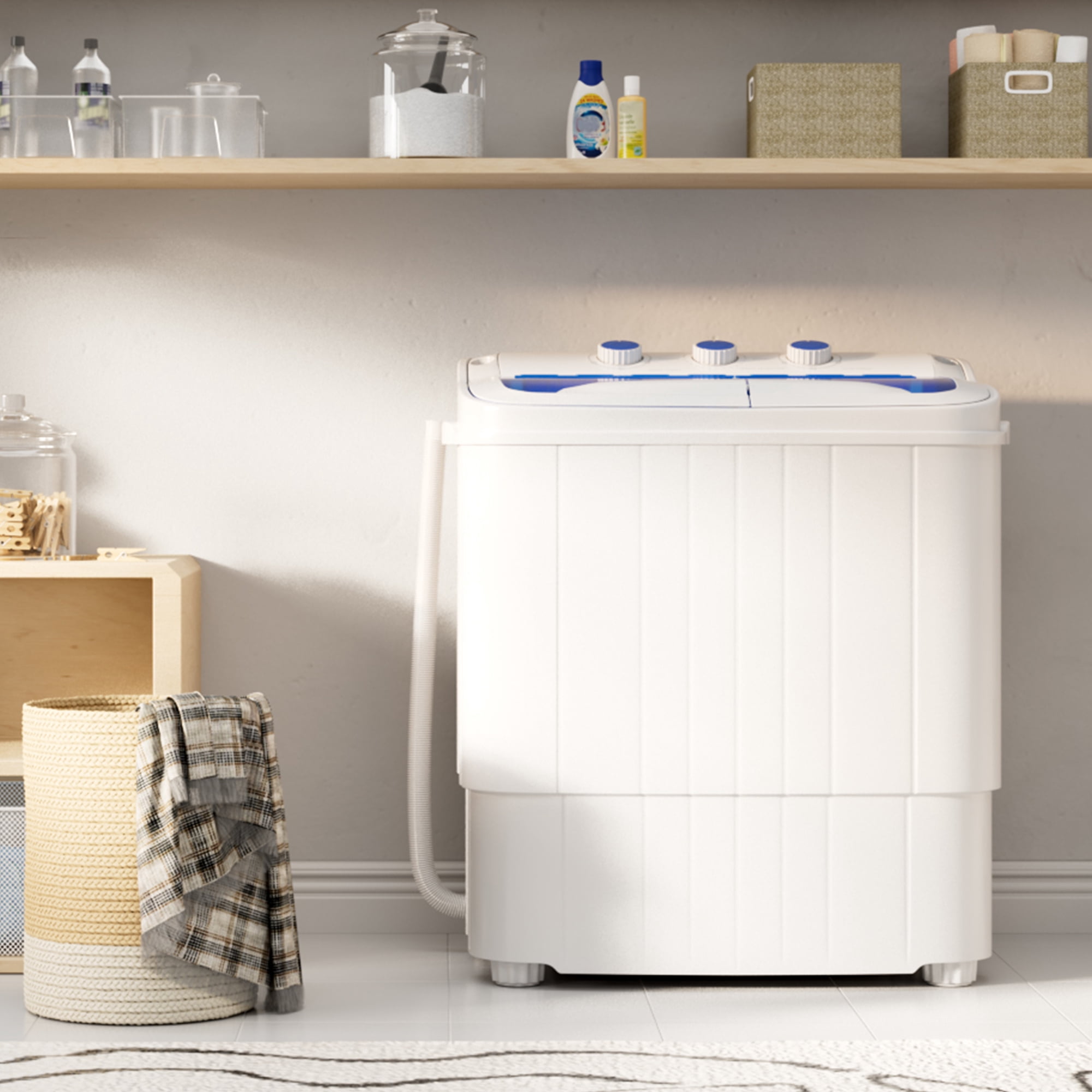 SUNCROWN Portable Washing Machine, 16lbs Portable Washer and Dryer Combo with Drain Pump, 2 In 1 Mini Compact Twin Tub Laundry Washine for Camping, Apartments, Dorms, RV (Blue)