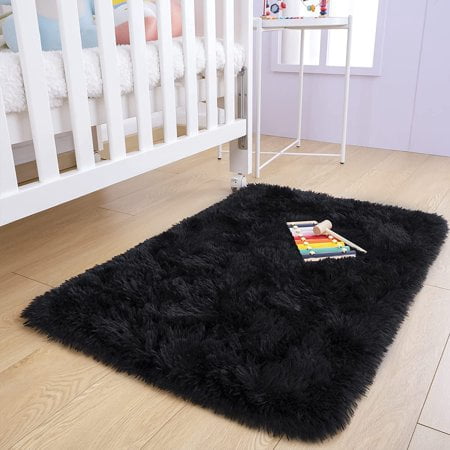 Lochas Soft Fluffy Area Rug Modern Shaggy Rugs for Bedroom Kids Room Nursery Floor Carpets, 2'x 3',Black