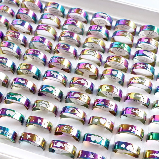Anillos de acero inoxidable para hombres y mujeres, joyería de moda, estilo mixto, rayas huecas, Punk, pinchos, regalo de fiesta, venta al por mayor, 10, 20 piezas por lote