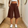 thumbnail image 6 of Women Wide Leg Shorts Casual Loose Folded Color Breathable Hiking Shorts Brown, 6 of 7