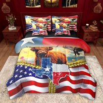 jejeloiu Modern American Flag 7-Piece Bedding Comforter Set,Brown Highland Cattle King Bedding Sets Reversible