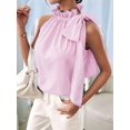 thumbnail image 6 of Women'S Tank Tops High Necked Ruffle Striped Tie Sleeveless Blouse Top Pink L, 6 of 9