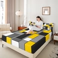 thumbnail image 4 of Feelyou Yellow Square Geometric Twin Sheet Sets, Vintage Artwork Abstract Twin Fitted Sheet, Chic Rectangle Flat Sheet, Microfiber Bedroom Decor, 3pcs, 4 of 7