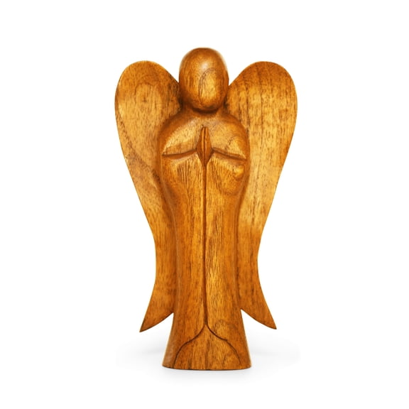 10" Wooden Handmade Abstract Sculpture Statue Handcrafted "Praying Angel" Gift Decorative Home Decor Figurine Accent Decoration Artwork Hand Carved