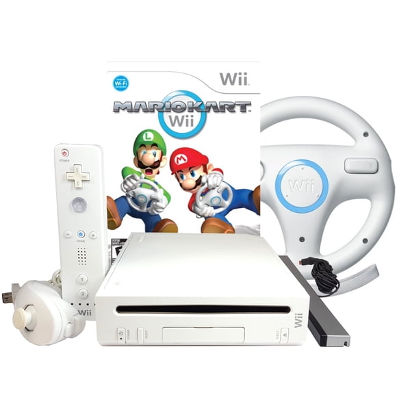 Nintendo Wii Console Mario Kart Wii and Wheel - White (Refurbished)