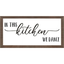 In This Kitchen We Dance Art Sign Solid Wood Framed Block Sign Funny Farmhouse Decor Sign with Arylic Layer 13x7 Inch Large Hangable Wooden Frame for Home Decor DIY