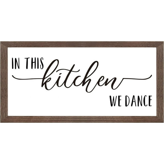 In This Kitchen We Dance Art Sign Solid Wood Framed Block Sign Funny Farmhouse Decor Sign with Arylic Layer 13x7 Inch for Home Decor