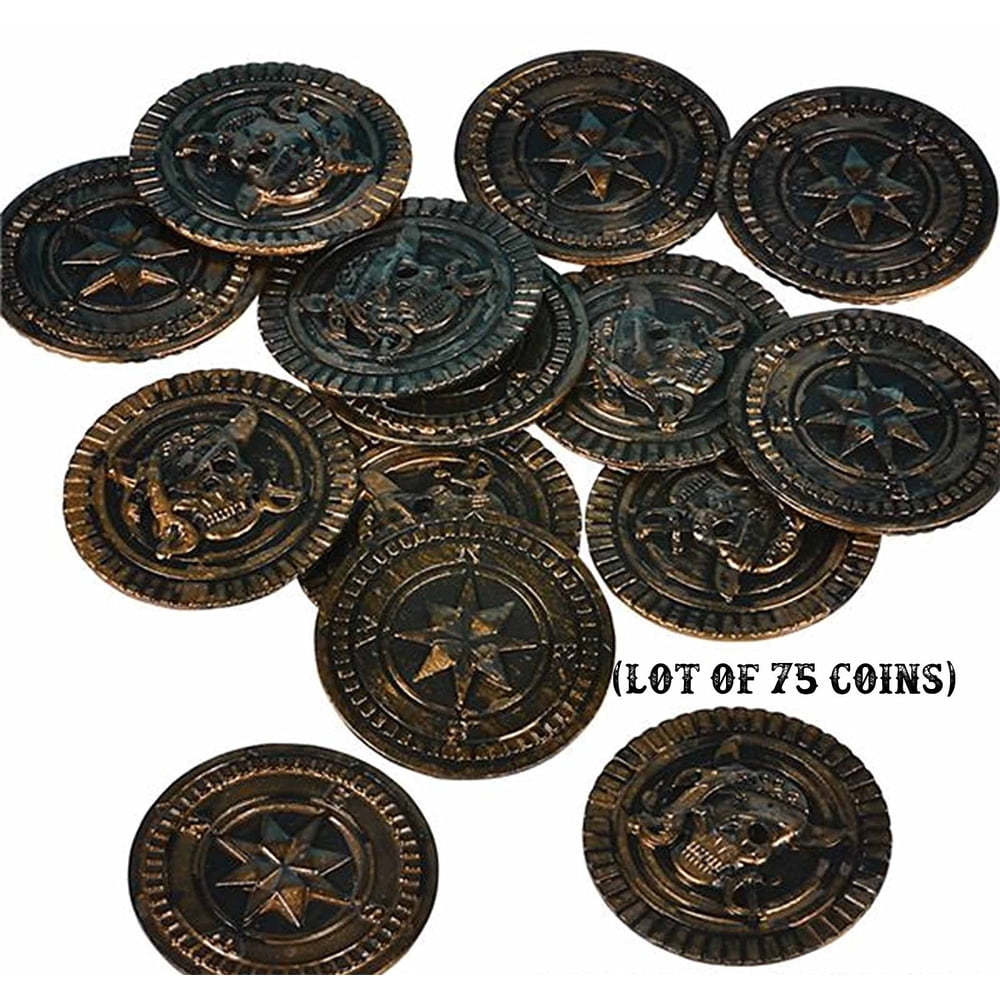 (75 ct bag) Pirate Coins Loot Pirates Dubloons Skull & Bones Party