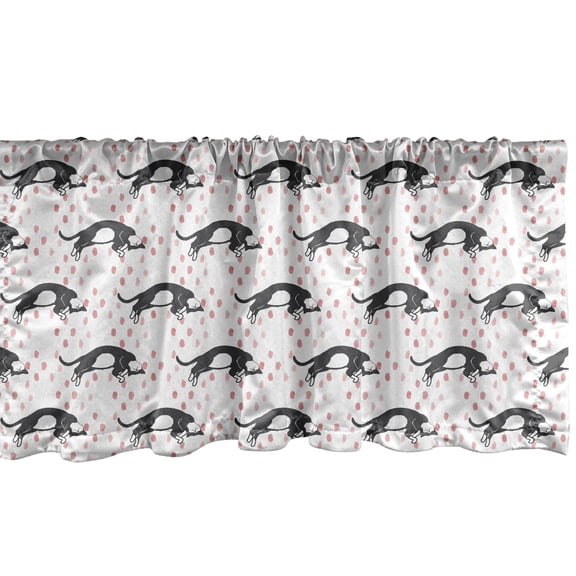 Ambesonne Cats Window Valance, Sleeping Cat Cartoon, 54" X 18", Grey Pink