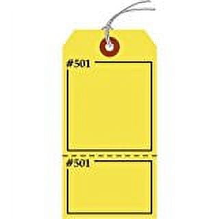 CLAIM CHECK Tags, 2 Parts, Numbered 2 Places, Yellow Cardstock, Looped String, 5.75" x 2.875"- Pack of 25 Tags