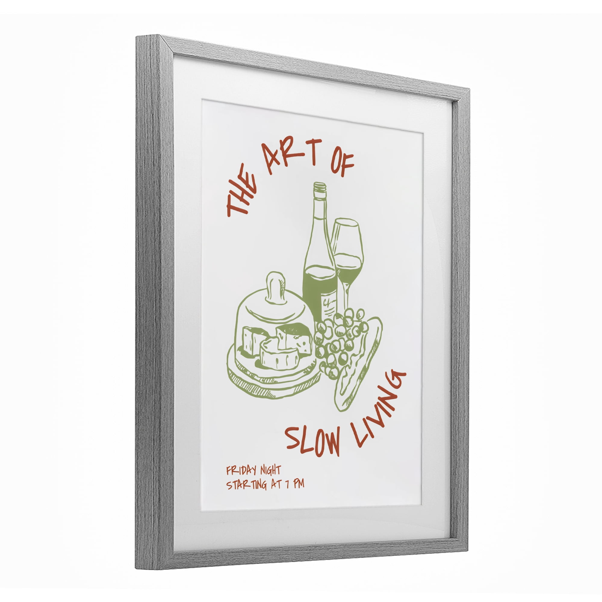 Stupell Industries Slow Living Wine & Cheese Gray Framed Print Under Glass, design by The Prints Vibe