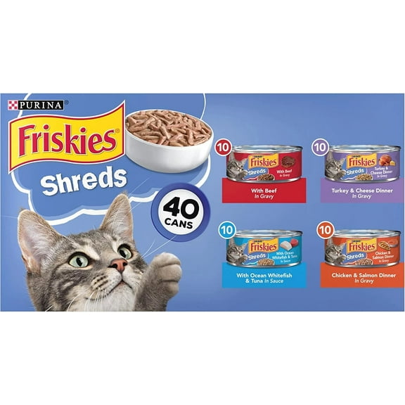 Purina Friskies Shreds Gravy Wet Cat Food Variety Pack, 5.5 oz Cans (40 Pack)