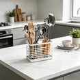 thumbnail image 4 of ZZkhGO Wall-Mounted Chopstick Utensil Drainer Storage Rack, Iron Kitchen Organizer with Removable Tray, Multi-Purpose Hanging Caddy for Home Countertop, White, 4 of 6