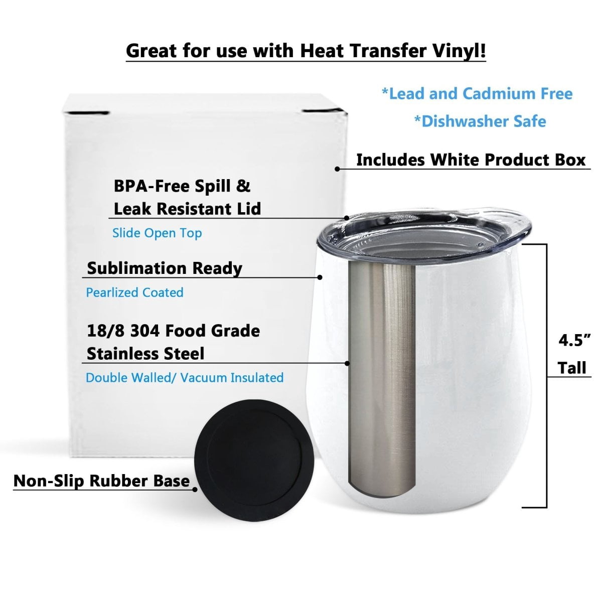 ProSub 12oz Wine Tumbler Stemless Sublimation Blanks White - 50 Pack