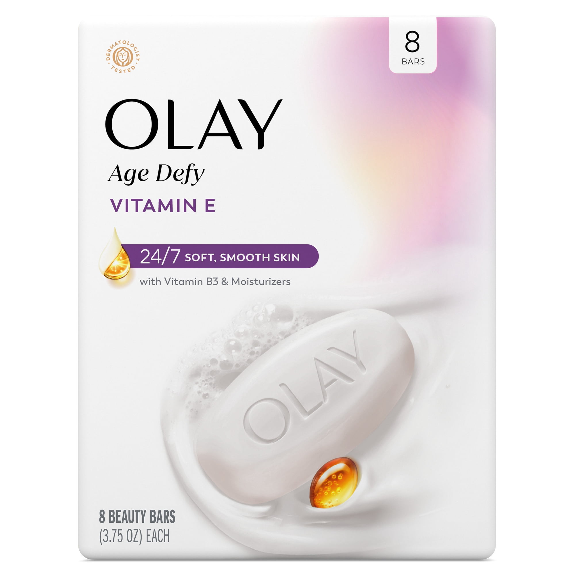 Olay Ultra Moisture Age Defy Beauty Bar with Vitamin E, Vitamin B3 and Moisturizers, 3.75oz, 8 Count