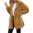 thumbnail image 3 of Chaqueta de Mujer con Cremallera, Bolsillos, Sudadera Larga Extragrande con Capucha, Mangas Largas y Suave, Abrigo de Peluche Cálido Marrón M, 3 of 8