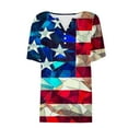 thumbnail image 4 of DeHolifer Women's T-Shirts Plus Size Independence Day Printed V-Neck Button Dressy Blouse Lightweight Casual Tunic Tops Blue 3XL, 4 of 5