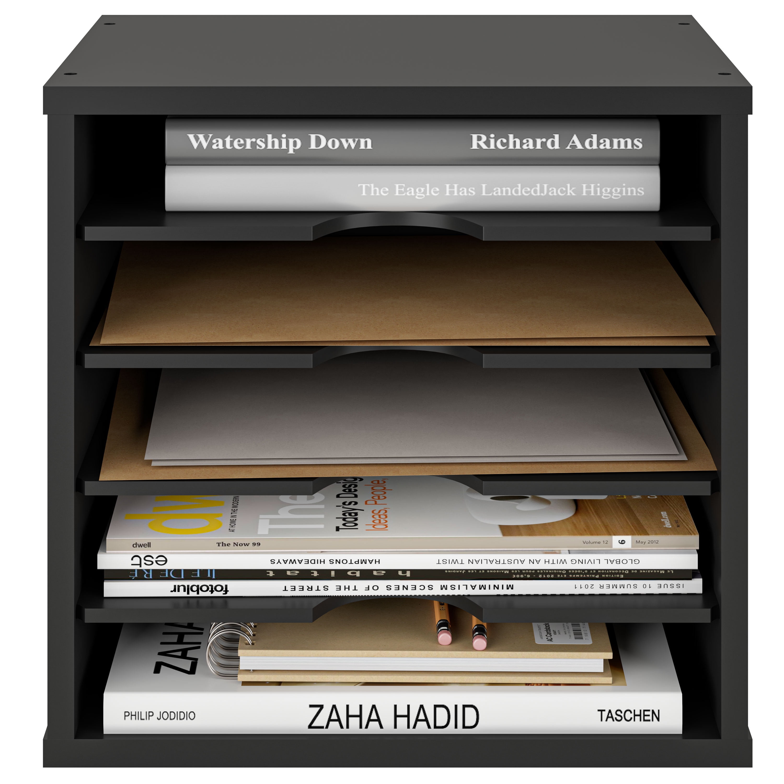 Ballucci 5-Tier Paper Organizer, File Holder, Mail Sorter, Wood Letter Tray, Black