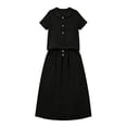 thumbnail image 4 of Miluxas Womens 2 Piece Outfits Summer Solid Skirt Set Button Short Sleeve Tops and Elastic Waist A Line Skirt Dress Sets with Pockets Black, 4 of 5