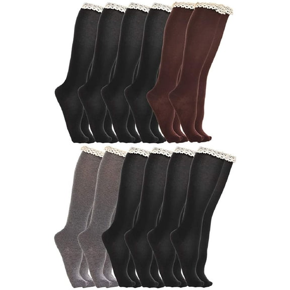 Yacht & Smith Womens Knee High 100% Cotton Socks, With Lace Trim Top, Assorted Colors