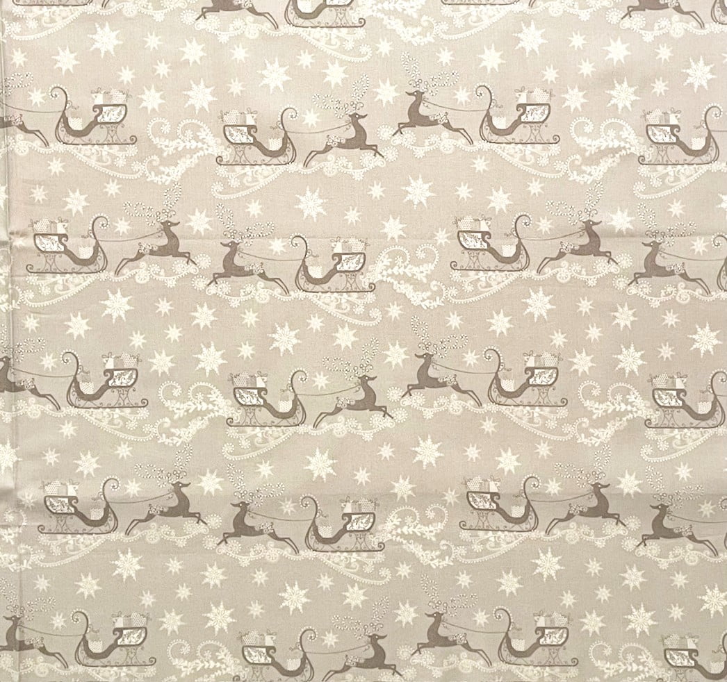 1 Yard - Santa Sled & Reindeer & Snowflakes Christmas Holiday on Light Gray Cotton Fabric (Great for Quilting, Sewing, Craft Projects, Throw Pillows & More) 1 Yard X 44" Wide
