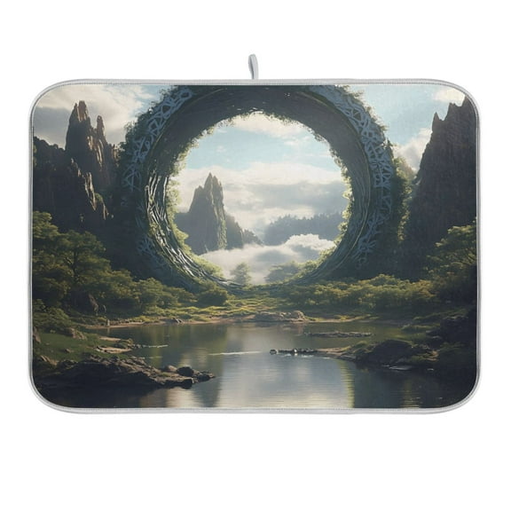 Circle Gate in Mountains Dish Drying Mat 16x18 Absorbent Microfiber Draining Rack Pad for Kitchen Counter Sink